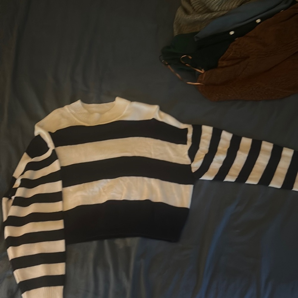 Navy and white stripped turtle neck sweater
